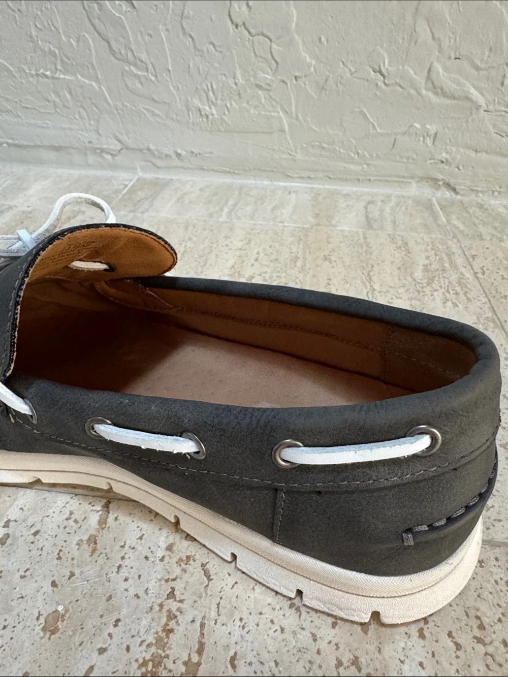 Crown Vintage Men's Navy Boat Shoes with White Laces